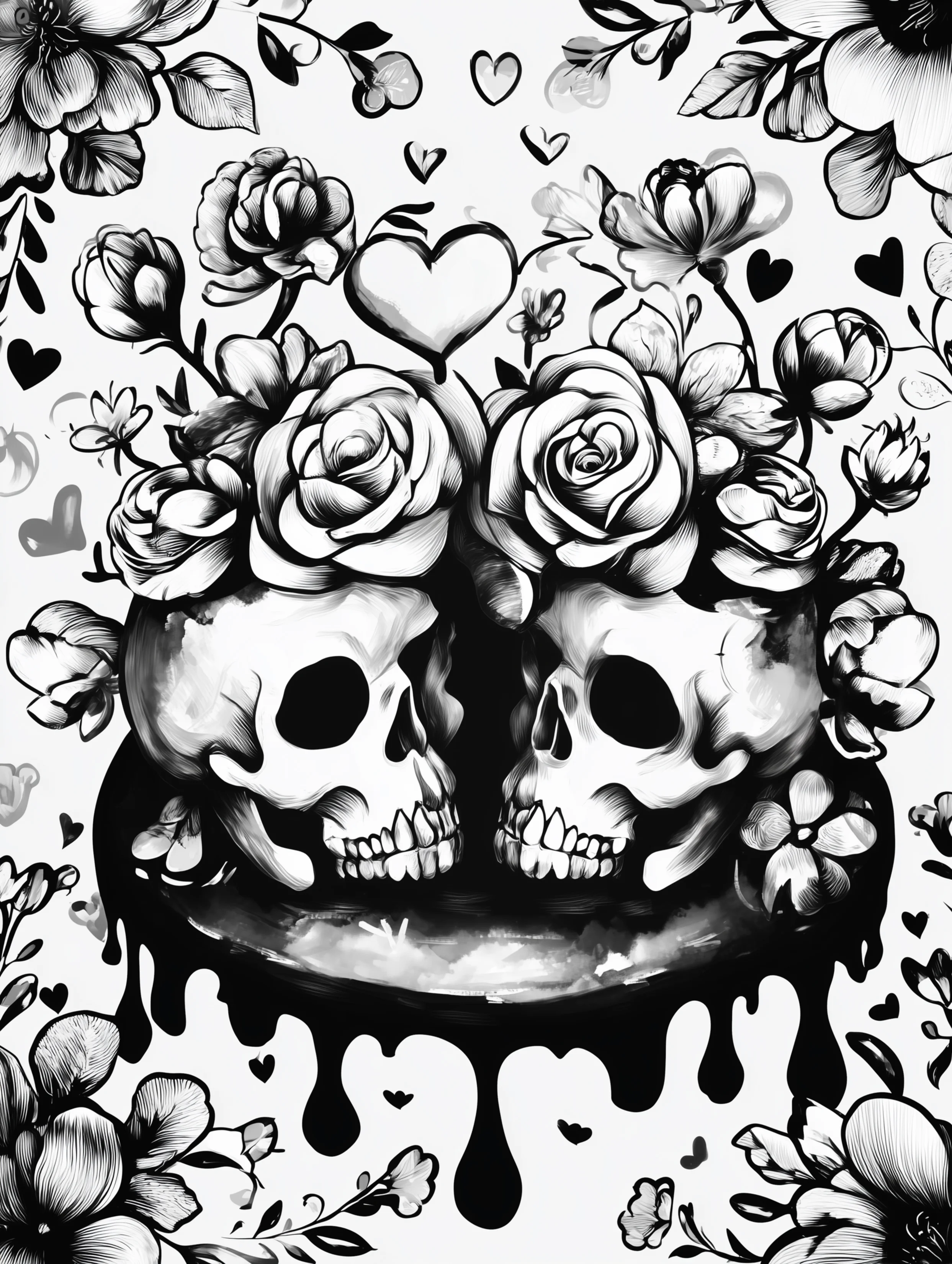 Free printable coloring page for adults featuring skulls on a decorative cake